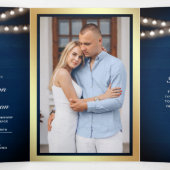Invitation Trois Volets Mariage Code QR Boussole Dorée Navale (Intérieur au milieu)