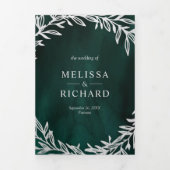 Invitation Trois Volets Mariage Code QR Branche Feuille d'Argent Vert Emer (Page de couverture)