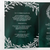 Invitation Trois Volets Mariage Code QR Branche Feuille d'Argent Vert Emer (Intérieur en premier)