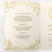 Invitation Trois Volets Mariage Code QR Branche Feuille d'Or Crème (Intérieur en premier)