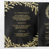Invitation Trois Volets Mariage Code QR Branche Feuille d'Or Gris Charbon (Intérieur en premier)