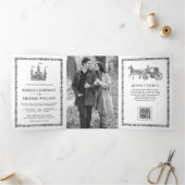 Invitation Trois Volets Mariage Code QR Carrosse de Château de Contes de F (Intérieur)