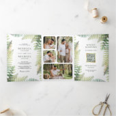 Invitation Trois Volets Mariage Code QR Collage Photo de Fougères Vertes L (Intérieur)