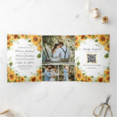 Invitation Trois Volets Mariage Code QR Collage Photo de Tournesols Rustiq (Intérieur)
