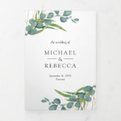 Invitation Trois Volets Mariage Code QR Collage Photo Eucalyptus Rustique (Page de couverture)