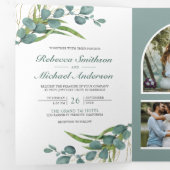 Invitation Trois Volets Mariage Code QR Collage Photo Eucalyptus Rustique (Intérieur en premier)