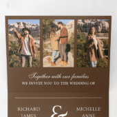Invitation Trois Volets Mariage Code QR Collage Photo Minimal Brun (Intérieur en premier)