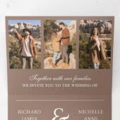 Invitation Trois Volets Mariage Code QR Collage Photo Minimal Brun Moka (Intérieur en premier)