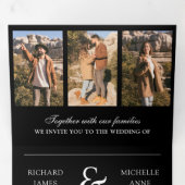 Invitation Trois Volets Mariage Code QR Collage Photo Minimal Noir (Intérieur en premier)