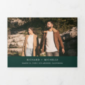 Invitation Trois Volets Mariage Code QR Collage Photo Vert Emeraude (Page de couverture)