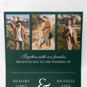Invitation Trois Volets Mariage Code QR Collage Photo Vert Emeraude (Intérieur en premier)