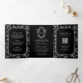 Invitation Trois Volets Mariage Code QR Crête de Chinoiserie Noire (Intérieur)