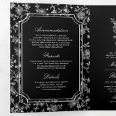 Invitation Trois Volets Mariage Code QR Crête de Chinoiserie Noire (Intérieur en premier)