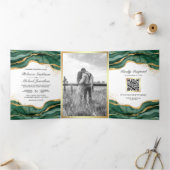 Invitation Trois Volets Mariage Code QR Encre Abstraite Or Vert Emeraude (Intérieur)