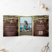 Invitation Trois Volets Mariage Code QR étoile de mer feuilles de palmier (Intérieur)