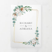 Invitation Trois Volets Mariage Code QR Eucalyptus Coton Or Rustique (Page de couverture)