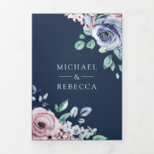 Invitation Trois Volets Mariage Code QR Fleurs Rose Pervenche Poussiéreuse (Page de couverture)