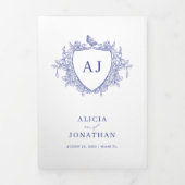 Invitation Trois Volets Mariage code QR floral bleu classique français (Page de couverture)