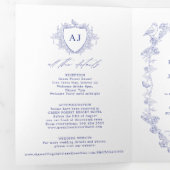 Invitation Trois Volets Mariage code QR floral bleu classique français (Intérieur en premier)
