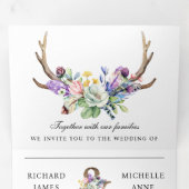Invitation Trois Volets Mariage Code QR Floral Fleur de Boho Cerf (Intérieur en premier)