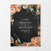 Invitation Trois Volets Mariage Code QR Floral Orange Brûlé Noir (Page de couverture)