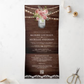 Invitation Trois Volets Mariage Code QR Floral Rose Cannelle Pot Mason (Intérieur)
