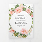 Invitation Trois Volets Mariage Code QR Floral Rose Pâle Rustique (Page de couverture)