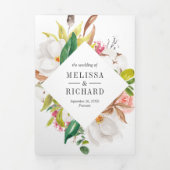 Invitation Trois Volets Mariage Code QR Floral Rose Pâle Rustique Or (Page de couverture)