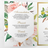 Invitation Trois Volets Mariage Code QR Floral Rose Pâle Rustique Or (Intérieur en premier)