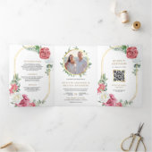 Invitation Trois Volets Mariage Code QR Floral Roses Fines Bohème Rustique (Intérieur)