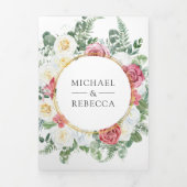 Invitation Trois Volets Mariage Code QR Floral Roses Fines Bohème Rustique (Page de couverture)