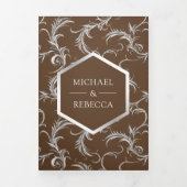 Invitation Trois Volets Mariage Code QR Flourish Argent Brun (Page de couverture)