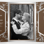 Invitation Trois Volets Mariage Code QR Flourish Argent Brun (Intérieur au milieu)