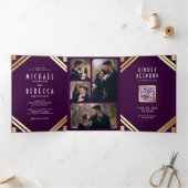 Invitation Trois Volets Mariage Code QR Géométrique Art Déco Violet Or (Intérieur)