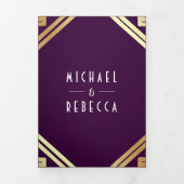 Invitation Trois Volets Mariage Code QR Géométrique Art Déco Violet Or (Page de couverture)