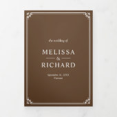 Invitation Trois Volets Mariage code QR monogramme marron et blanc (Page de couverture)