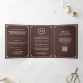 Invitation Trois Volets Mariage code QR monogramme marron et blanc Espress (Intérieur)