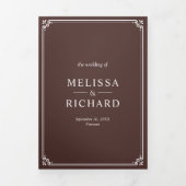 Invitation Trois Volets Mariage code QR monogramme marron et blanc Espress (Page de couverture)