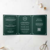 Invitation Trois Volets Mariage Code QR Monogramme Vert Émeraude et Blanc (Intérieur)
