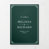 Invitation Trois Volets Mariage Code QR Monogramme Vert Émeraude et Blanc (Page de couverture)