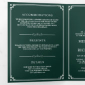 Invitation Trois Volets Mariage Code QR Monogramme Vert Émeraude et Blanc (Intérieur en premier)