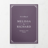 Invitation Trois Volets Mariage Code QR Monogramme Violet Poussiéreux et B (Page de couverture)