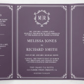 Invitation Trois Volets Mariage Code QR Monogramme Violet Poussiéreux et B (Intérieur au milieu)