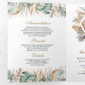 Invitation Trois Volets Mariage code QR Monstera Boho Pampas Tout en Un (Intérieur en premier)