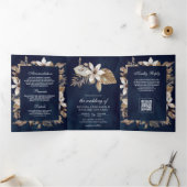 Invitation Trois Volets Mariage Code QR Navy Feuilles de Palmier Séchées T (Intérieur)