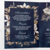 Invitation Trois Volets Mariage Code QR Navy Feuilles de Palmier Séchées T (Intérieur en premier)