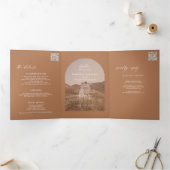 Invitation Trois Volets Mariage code QR photo arche boho terracotta (Intérieur)