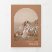 Invitation Trois Volets Mariage code QR photo arche boho terracotta (Page de couverture)
