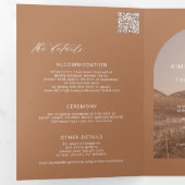 Invitation Trois Volets Mariage code QR photo arche boho terracotta (Intérieur en premier)