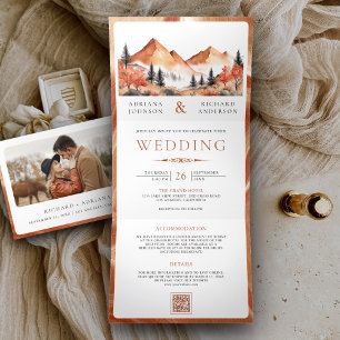 Invitation Trois Volets Mariage Code QR Photo de la forêt de montagne en t
